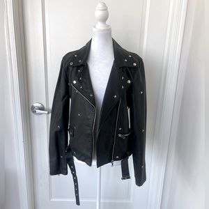 MAX EDITION Black Faux Leather Star Moto Women’s Jacket Black Size Medium